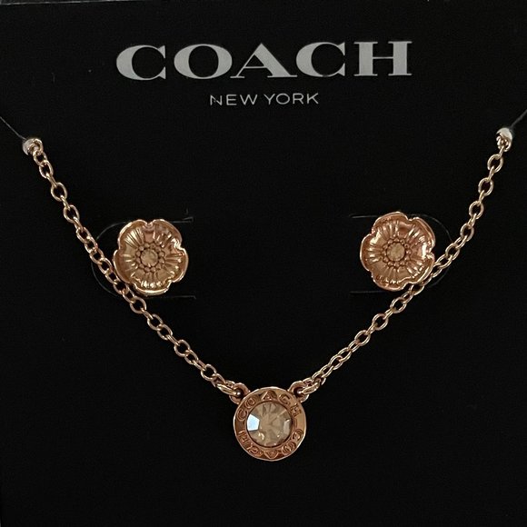 Coach Jewelry - COACH Open Circle Necklace & Tea Rose Stud Set
